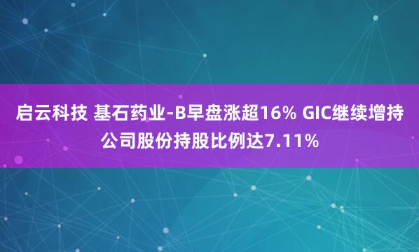启云科技 基石药业-B早盘涨超16% GIC继续增持公司股份持股比例达7.11%